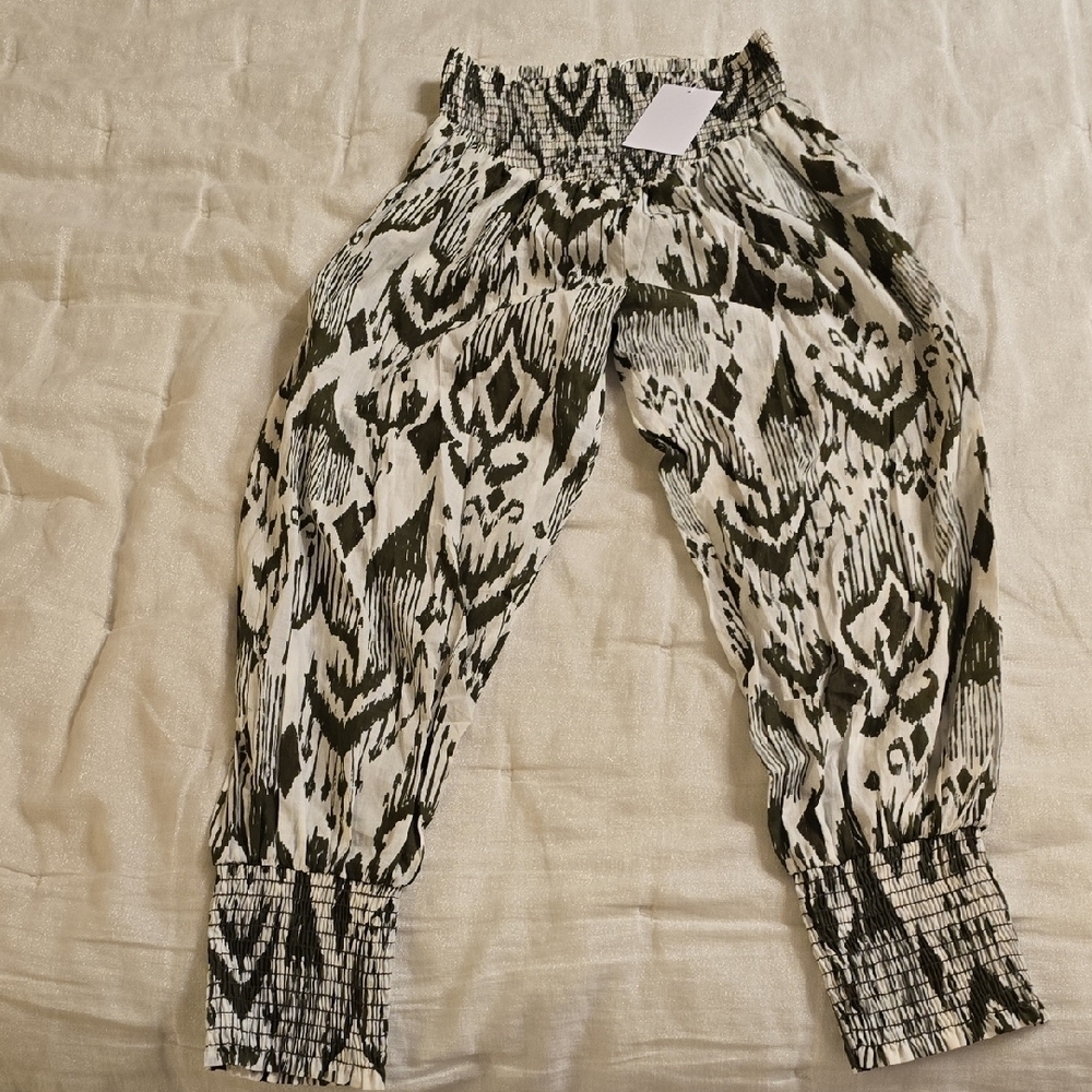Misa Los Angeles Military Green and White Abstract Joggers Cotton Size XS